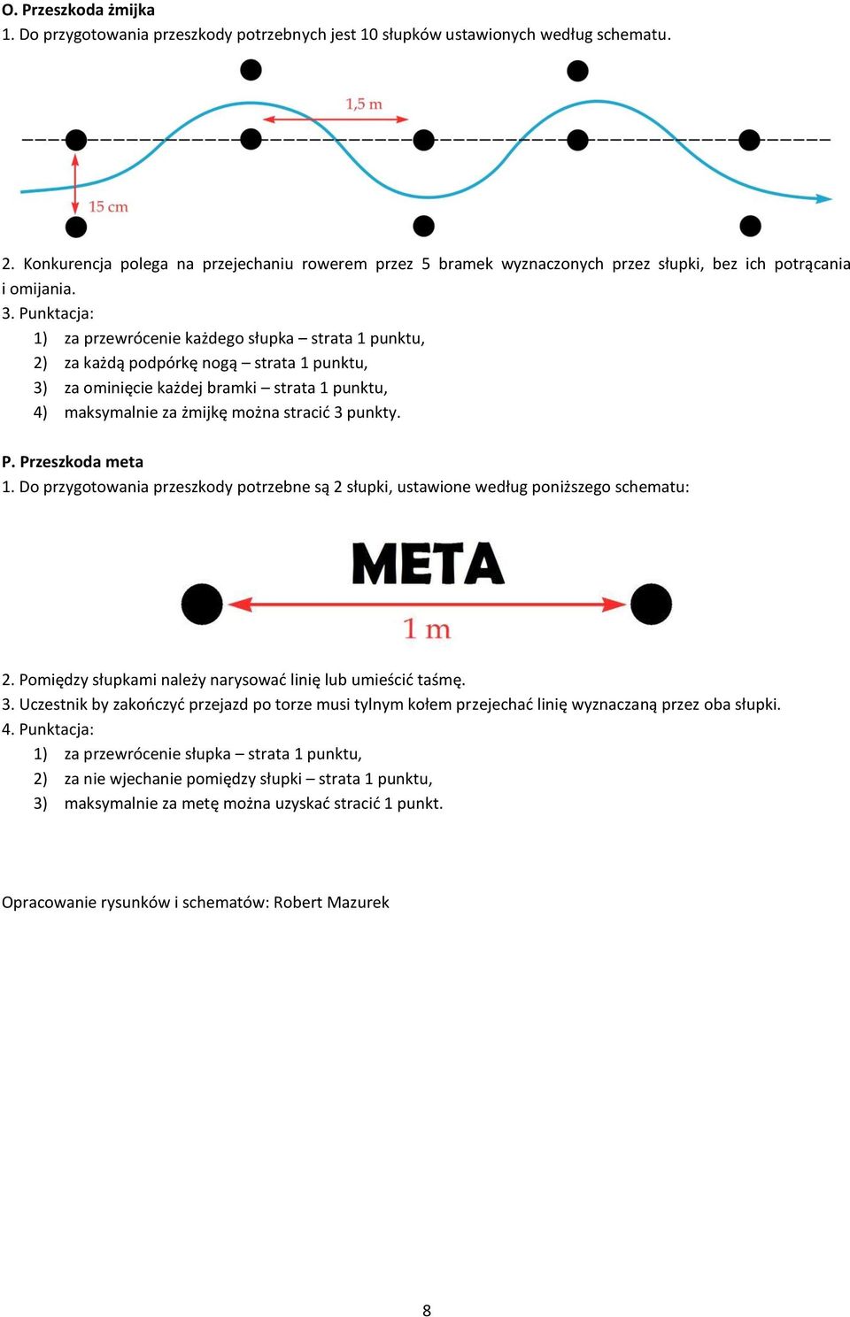 1) za przewrócenie każdego słupka strata 1 punktu, 2) za każdą podpórkę nogą strata 1 punktu, 3) za ominięcie każdej bramki strata 1 punktu, 4) maksymalnie za żmijkę można stracić 3 punkty. P.