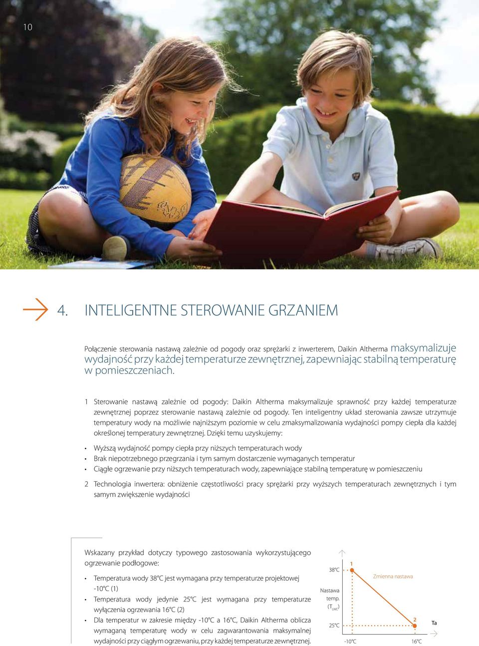 1 Sterowanie nastawą zależnie od pogody: Daikin Altherma maksymalizuje sprawność przy każdej temperaturze zewnętrznej poprzez sterowanie nastawą zależnie od pogody.