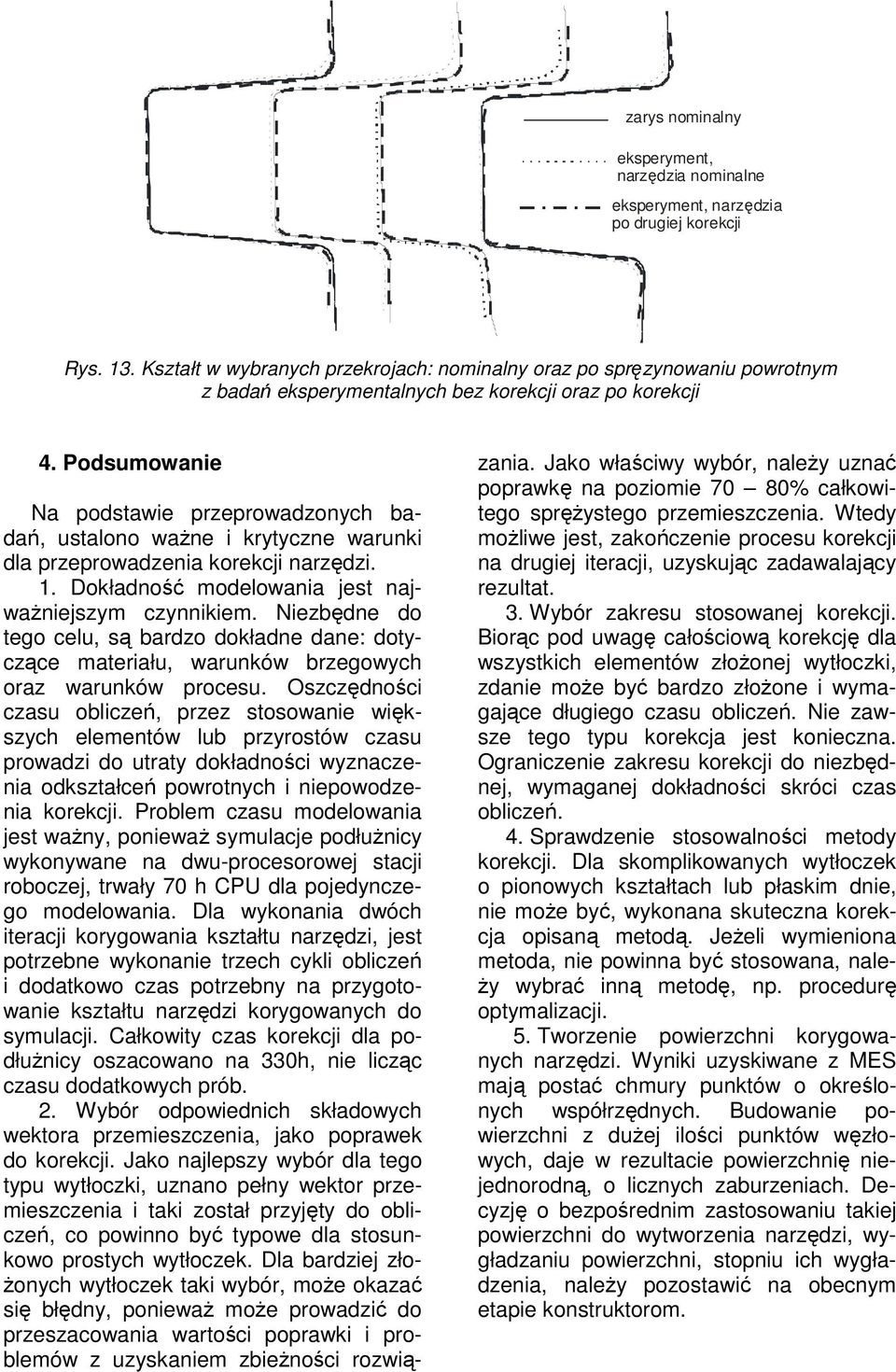 Podsumowanie Na podstawie przeprowadzonych bada, ustalono wane i krytyczne warunki dla przeprowadzenia korekcji narzdzi. 1. Dokładno modelowania jest najwaniejszym czynnikiem.