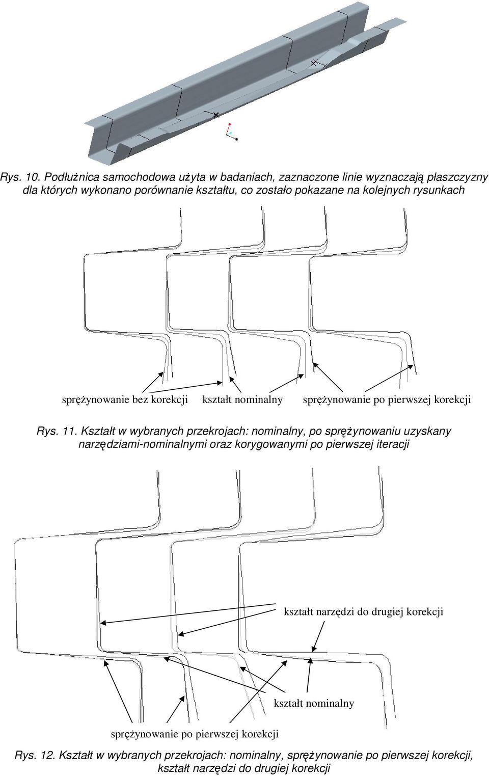 springback bez korekcji kształt nominal nominalny shape 1-st sprynowanie corrected tool po pierwszej korekcji shape Rys. 11.