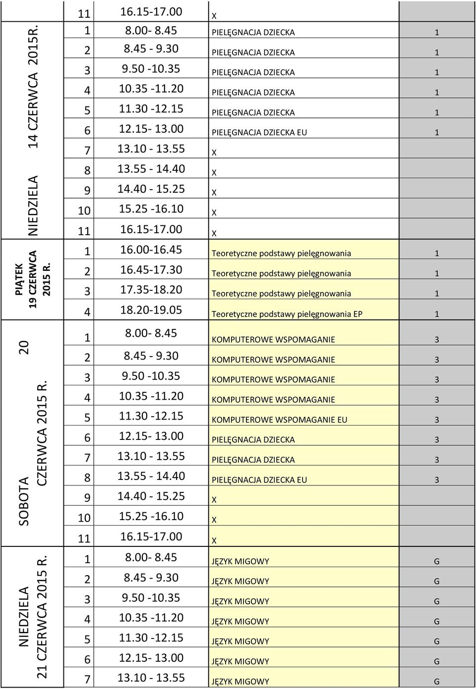 30 Teoretyczne podstawy pielęgnowania 1 3 17.35-18.20 Teoretyczne podstawy pielęgnowania 1 4 18.20-19.05 Teoretyczne podstawy pielęgnowania EP 1 1 8.00-8.45 KOMPUTEROWE WSPOMAGANIE 3 2 8.45-9.