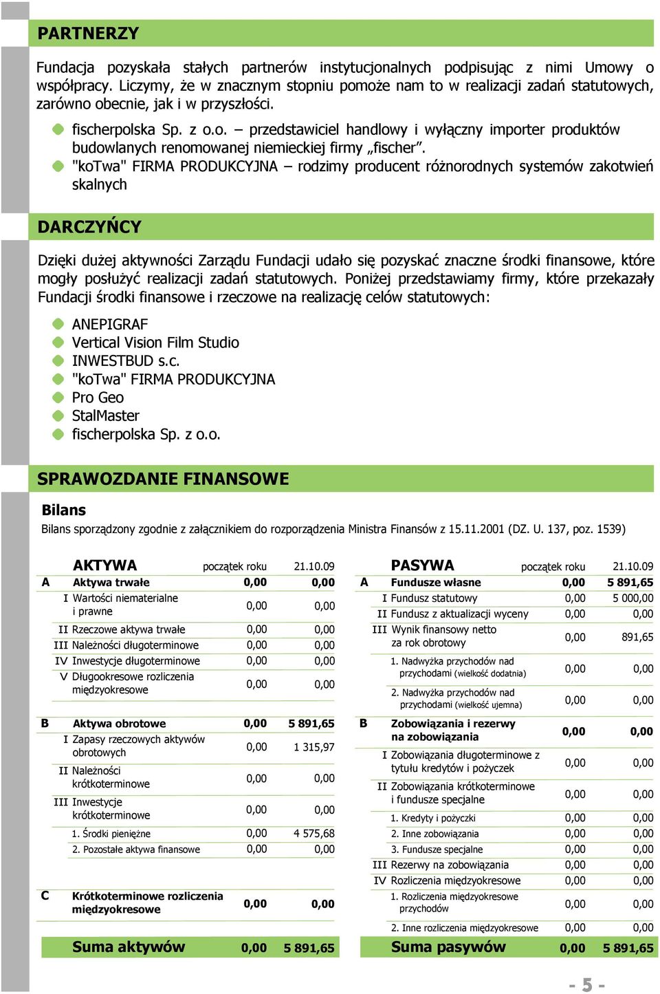 "kotwa" FRM PRODUKCYJN rodzimy producent różnorodnych systemów zakotwień skalnych DRCZYŃCY Dzięki dużej aktywności Zarządu Fundacji udało się pozyskać znaczne środki finansowe, które mogły posłużyć