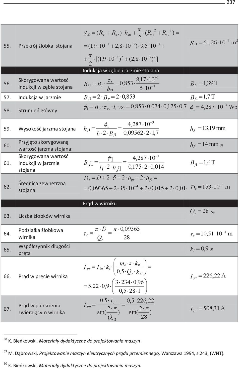 . 6. 6. s ) -6 Sż 6,6 Bz,39 T Bj,7 T f B p tpz li ai 0,853 0,074 0,75 0,75 f 4,87 Wb h j f li B j 4,87 0,0956,7 hj 3,9 Przyjęto skorygowaną wartość jarza stojana: hj 4 58 Skorygowana wartość f 4,87
