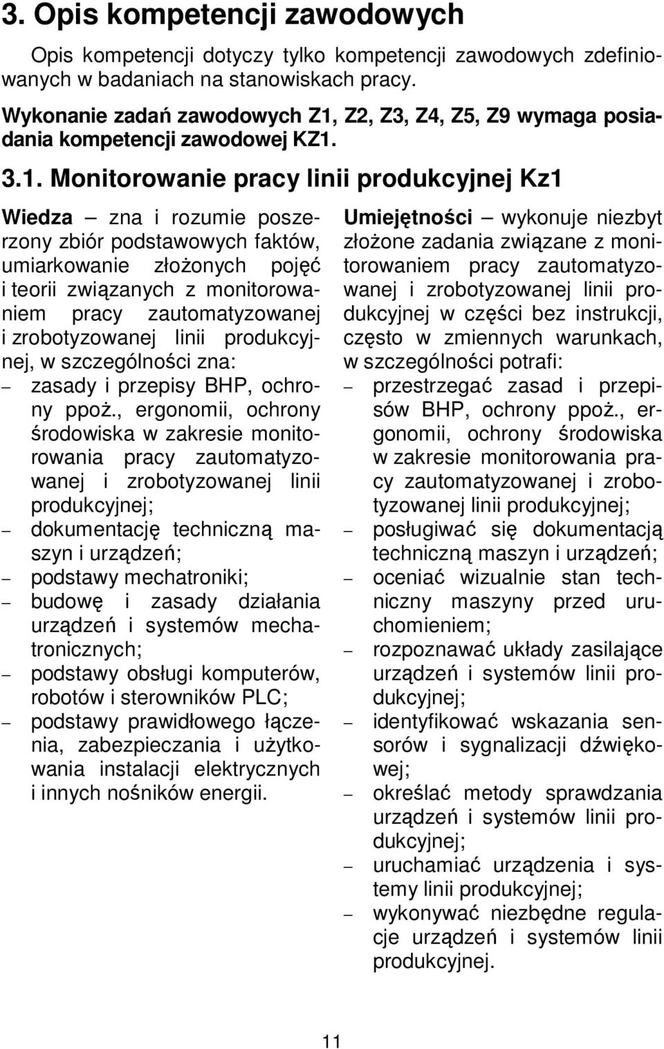 Z2, Z3, Z4, Z5, Z9 wymaga posiadania kompetencji zawodowej KZ1.