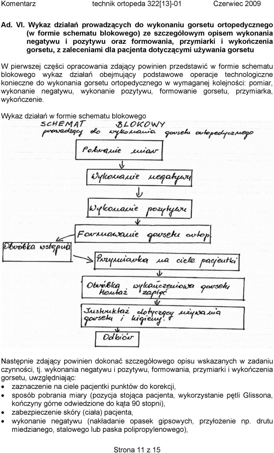zaleceniami dla pacjenta dotyczącymi używania gorsetu W pierwszej części opracowania zdający powinien przedstawić w formie schematu blokowego wykaz działań obejmujący podstawowe operacje