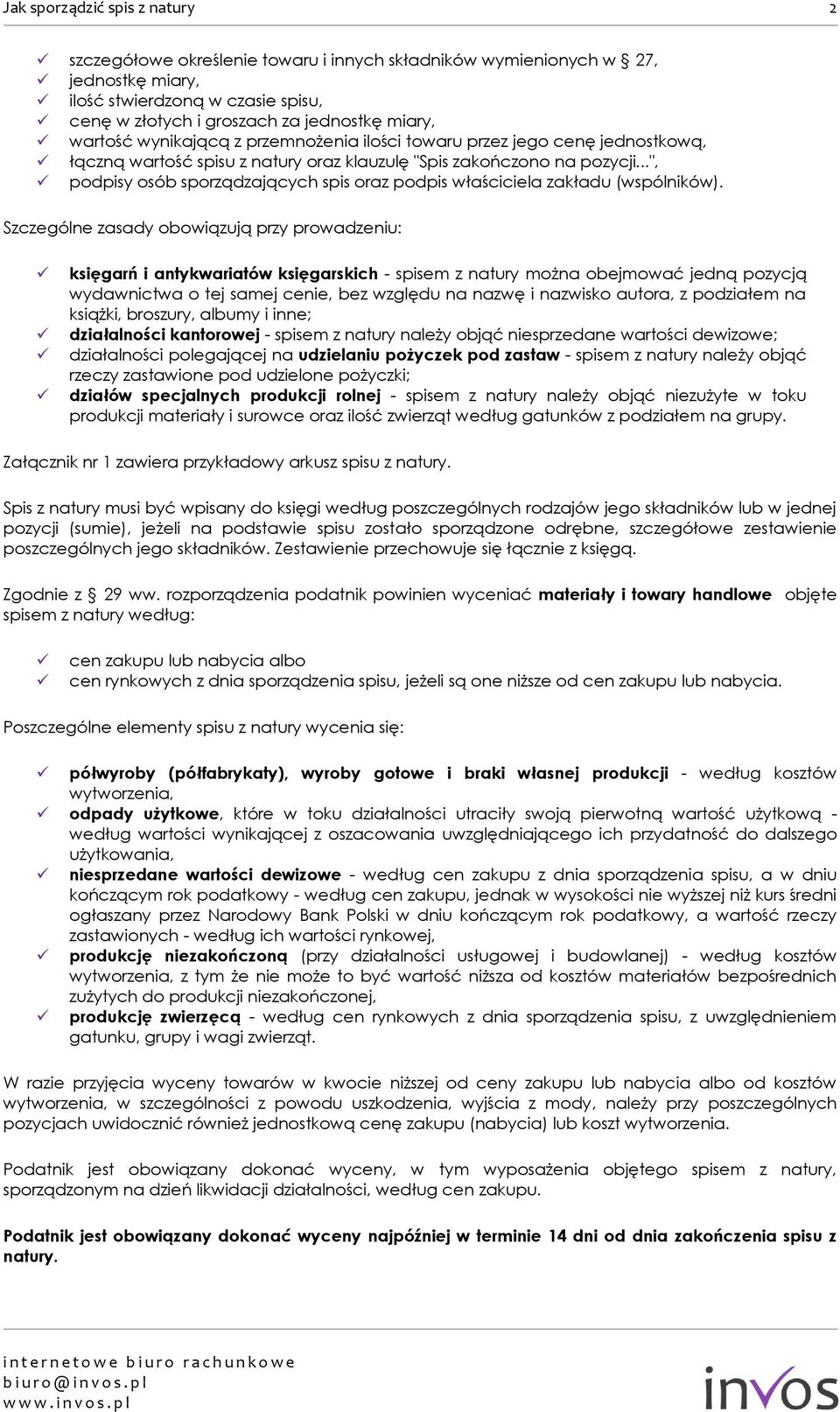 ..", podpisy osób sporządzających spis oraz podpis właściciela zakładu (wspólników).