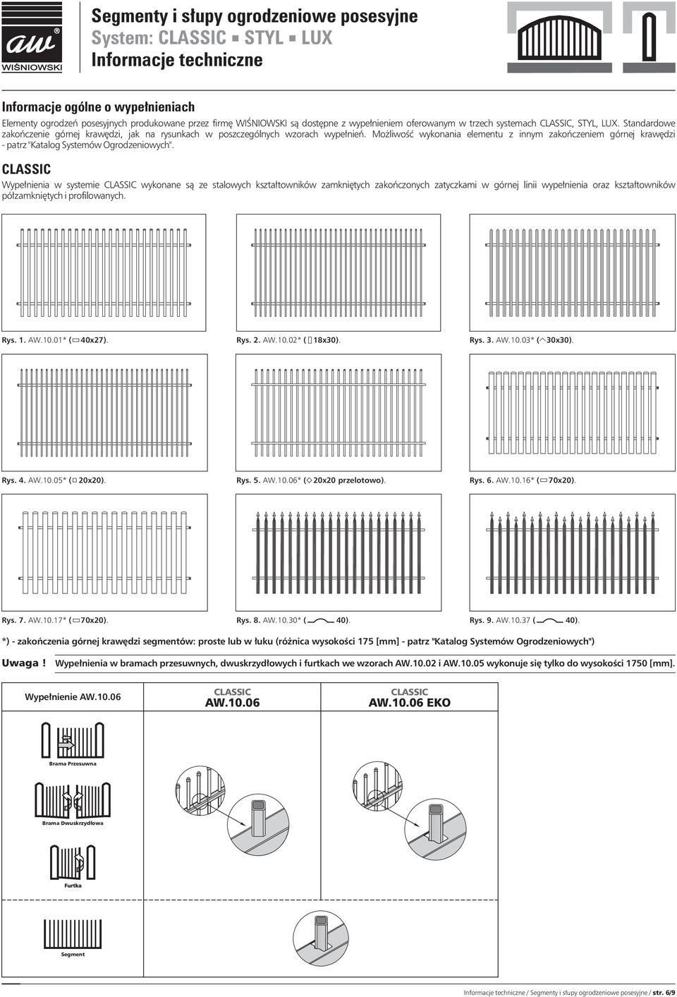 Możliwość wykonania elementu z innym zakończeniem górnej krawędzi - patrz "Katalog Systemów Ogrodzeniowych".