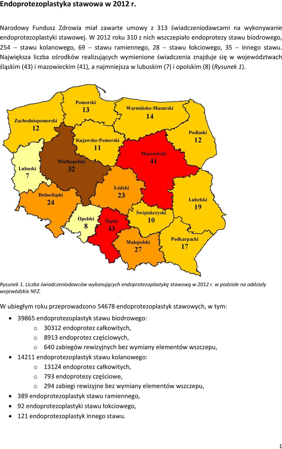 Największa liczba ośrodków realizujących wymienione świadczenia znajduje się w województwach śląskim (43) i mazowieckim (41), a najmniejsza w lubuskim (7) i opolskim (8) (Rysunek 1).
