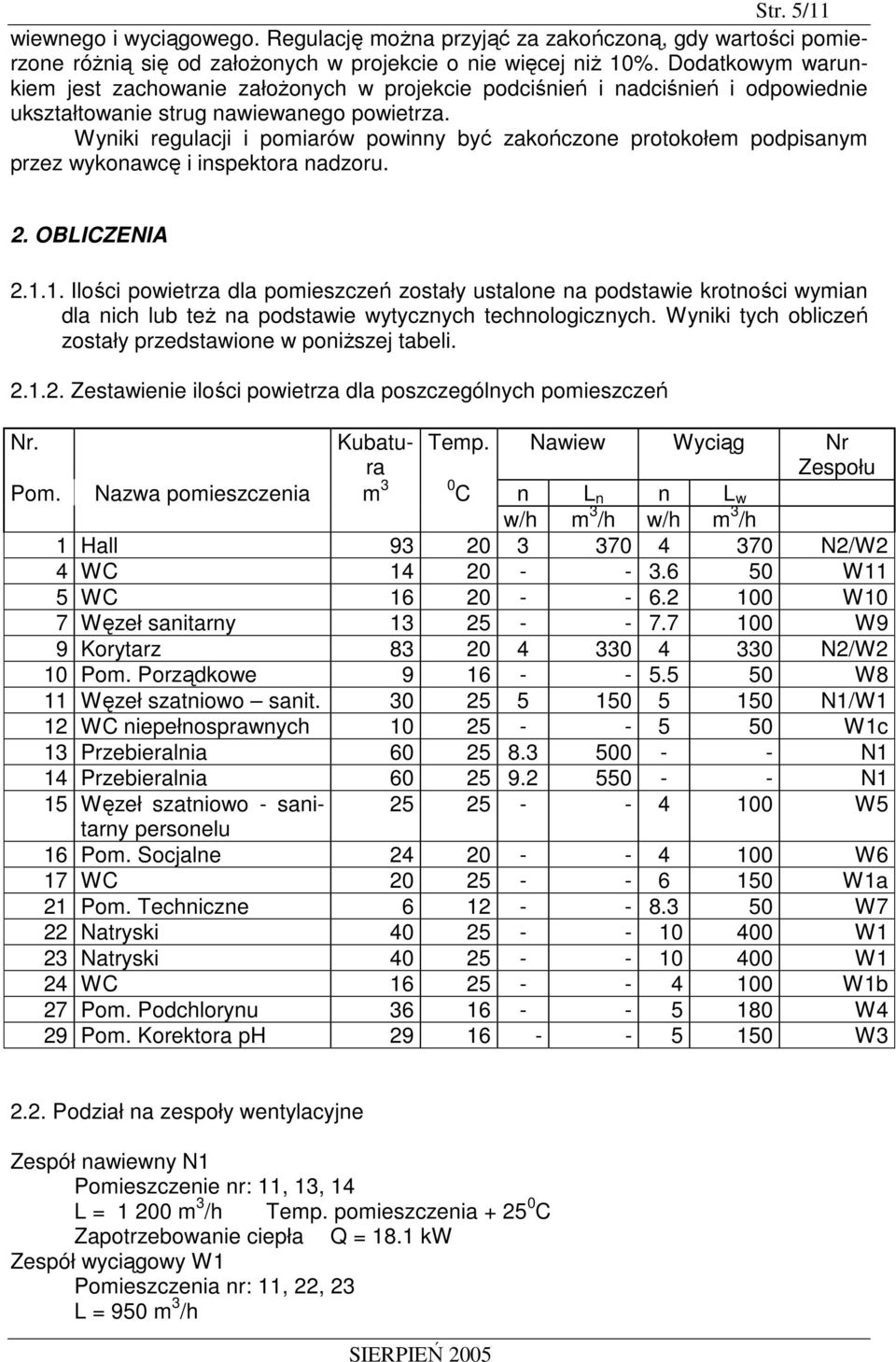 Wyniki regulacji i pomiarów powinny być zakończone protokołem podpisanym przez wykonawcę i inspektora nadzoru. 2. OBLICZENIA 2.1.