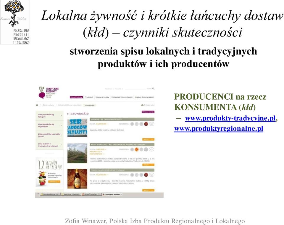 produktów i ich producentów PRODUCENCI na rzecz