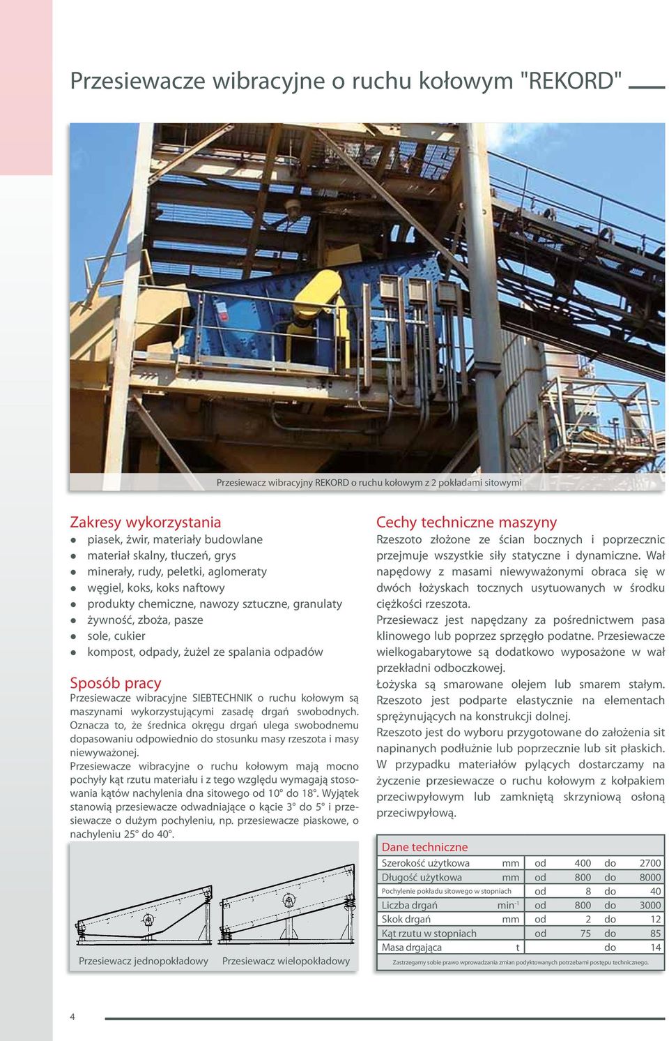 pracy Przesiewacze wibracyjne SIEBTECHNIK o ruchu kołowym są maszynami wykorzystującymi zasadę drgań swobodnych.