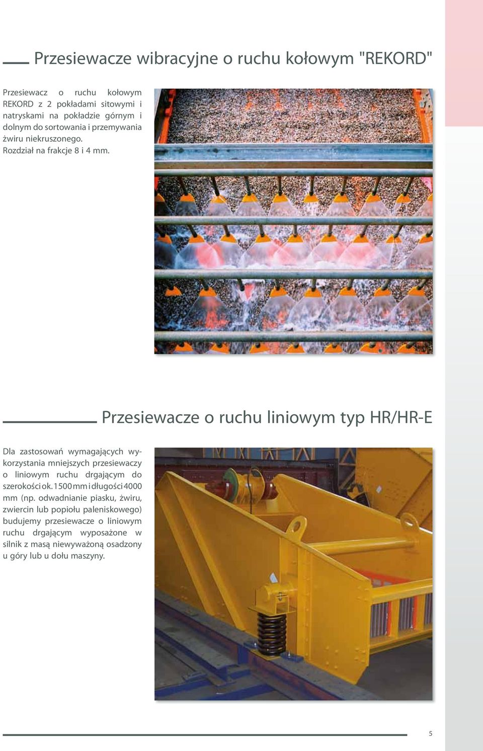 Przesiewacze o ruchu liniowym typ HR/HR-E Dla zastosowań wymagających wykorzystania mniejszych przesiewaczy o liniowym ruchu drgającym do szerokości