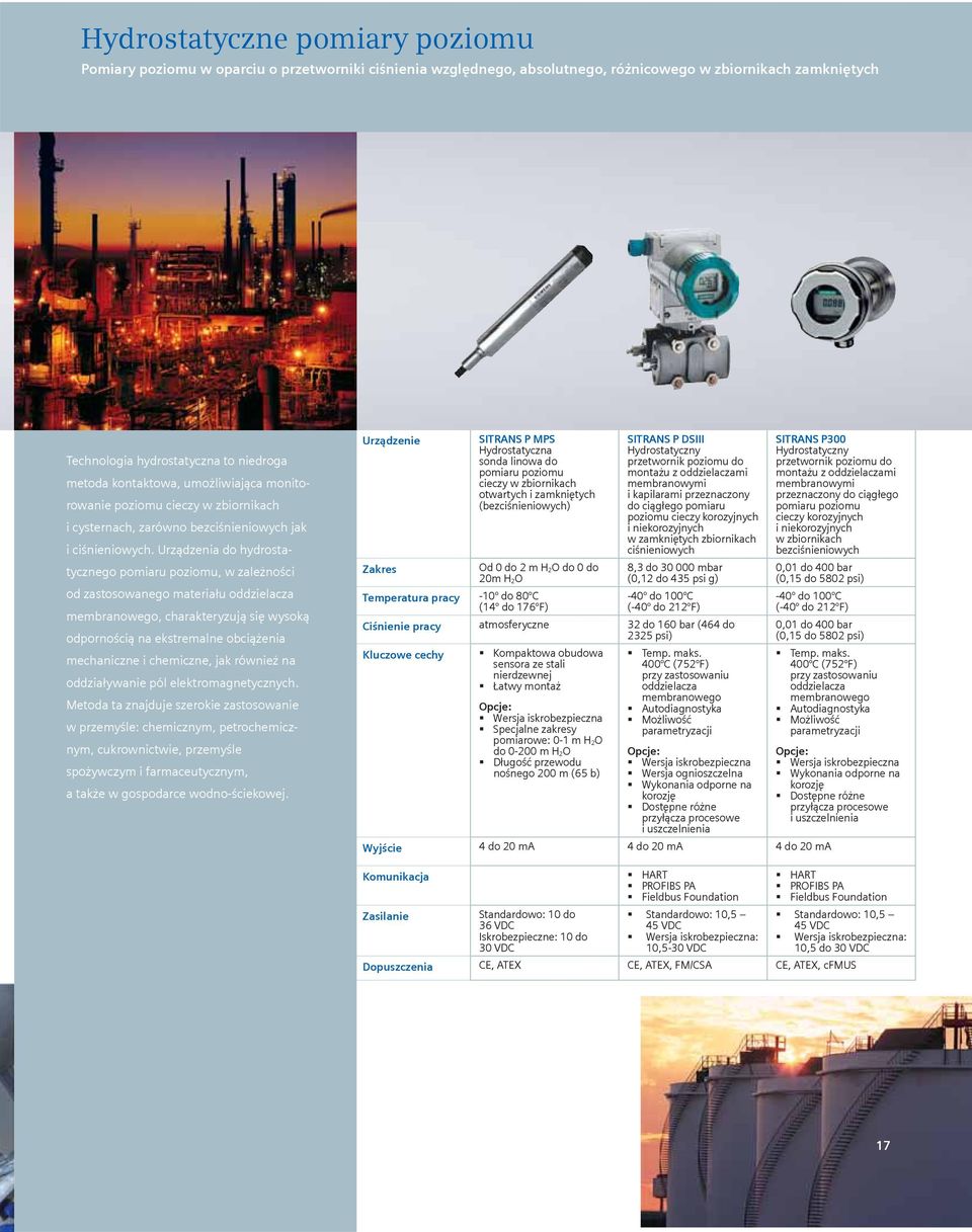 Urządzenia do hydrostatycznego pomiaru poziomu, w zależności od zastosowanego materiału oddzielacza membranowego, charakteryzują się wysoką odpornością na ekstremalne obciążenia mechaniczne i