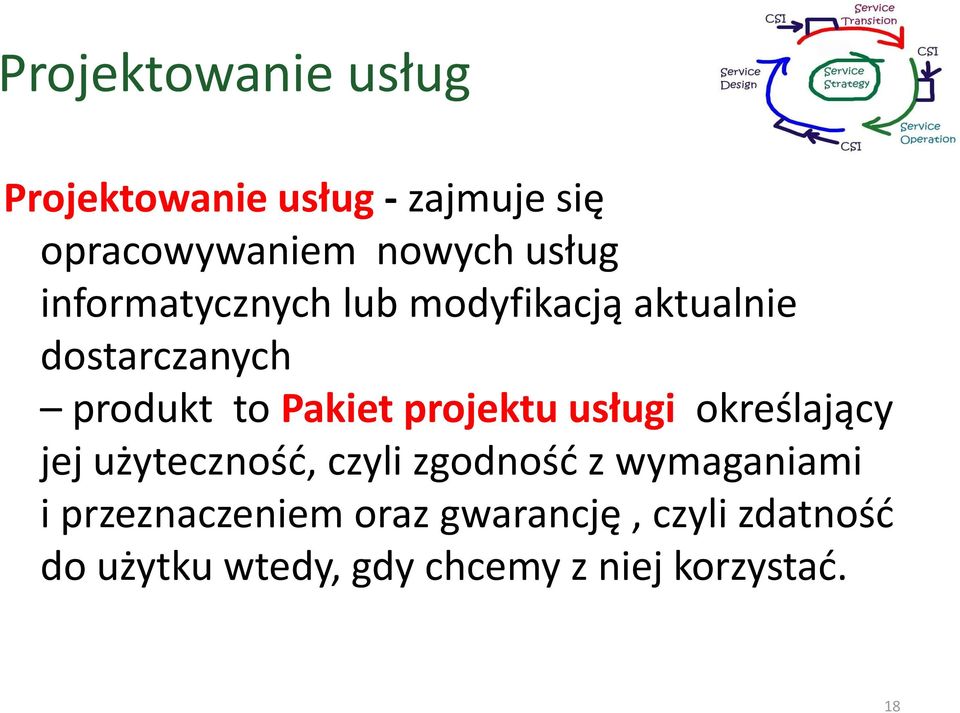 projektu usługi określający jej użyteczność, czyli zgodność z wymaganiami i