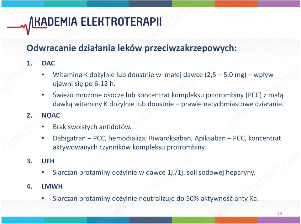 NOAC 3. UFH Brak swoistych antidotów.