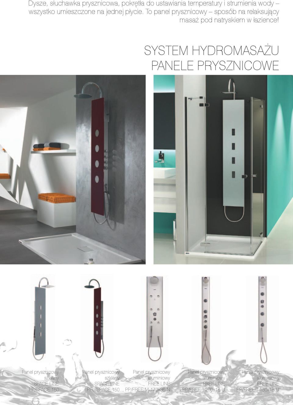 SYSTEM HYDROMASAŻU PANELE PRYSZNICOWE Panel prysznicowy szklany SPACE LINE PP/SPACE 150 Panel prysznicowy szklany SPACE LINE