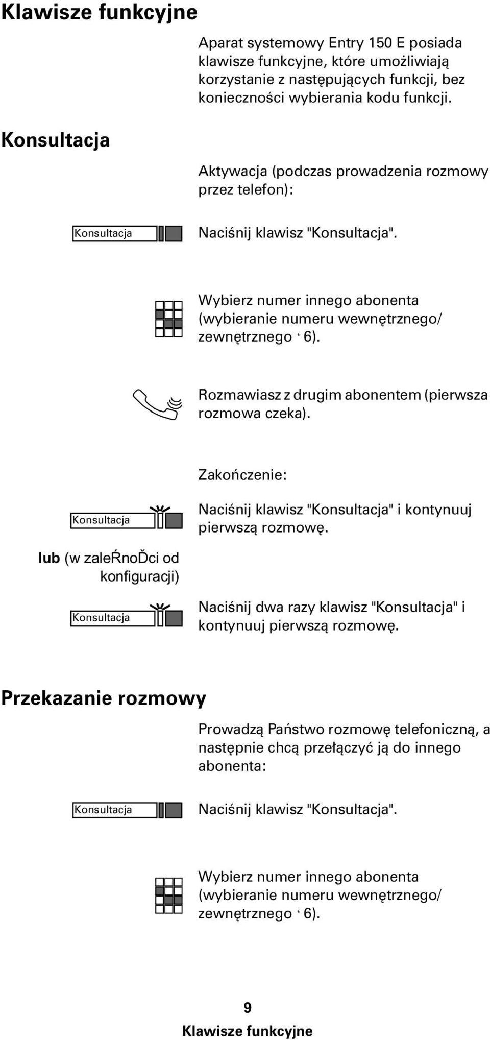 Rozmawiasz z drugim abonentem (pierwsza rozmowa czeka). Zakoñczenie: Konsultacja Naciœnij klawisz "Konsultacja" i kontynuuj pierwsz¹ rozmowê.