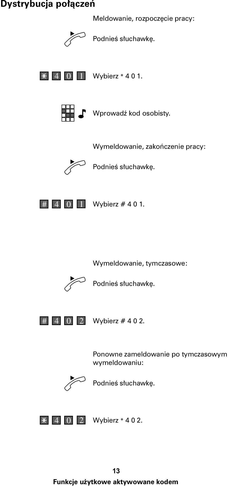 Wymeldowanie, zakoñczenie pracy: # 4 0 1 Wybierz # 4 0 1.