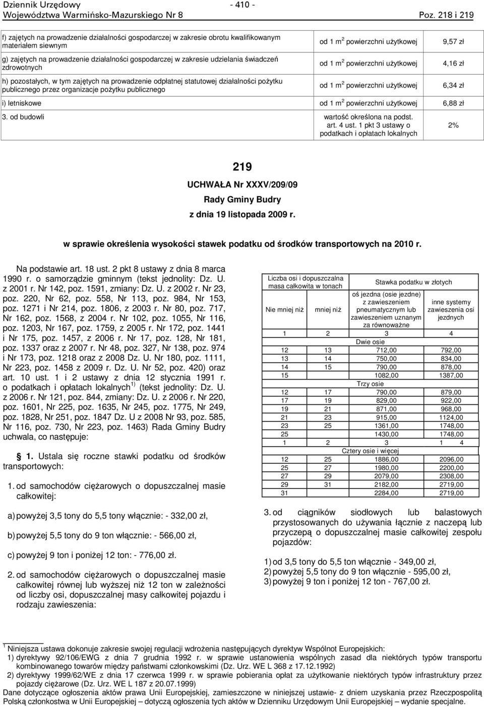 zdrowotnych h) pozostałych, w tym zajętych na prowadzenie odpłatnej statutowej działalności pożytku publicznego przez organizacje pożytku publicznego od 1 m 2 powierzchni użytkowej od 1 m 2