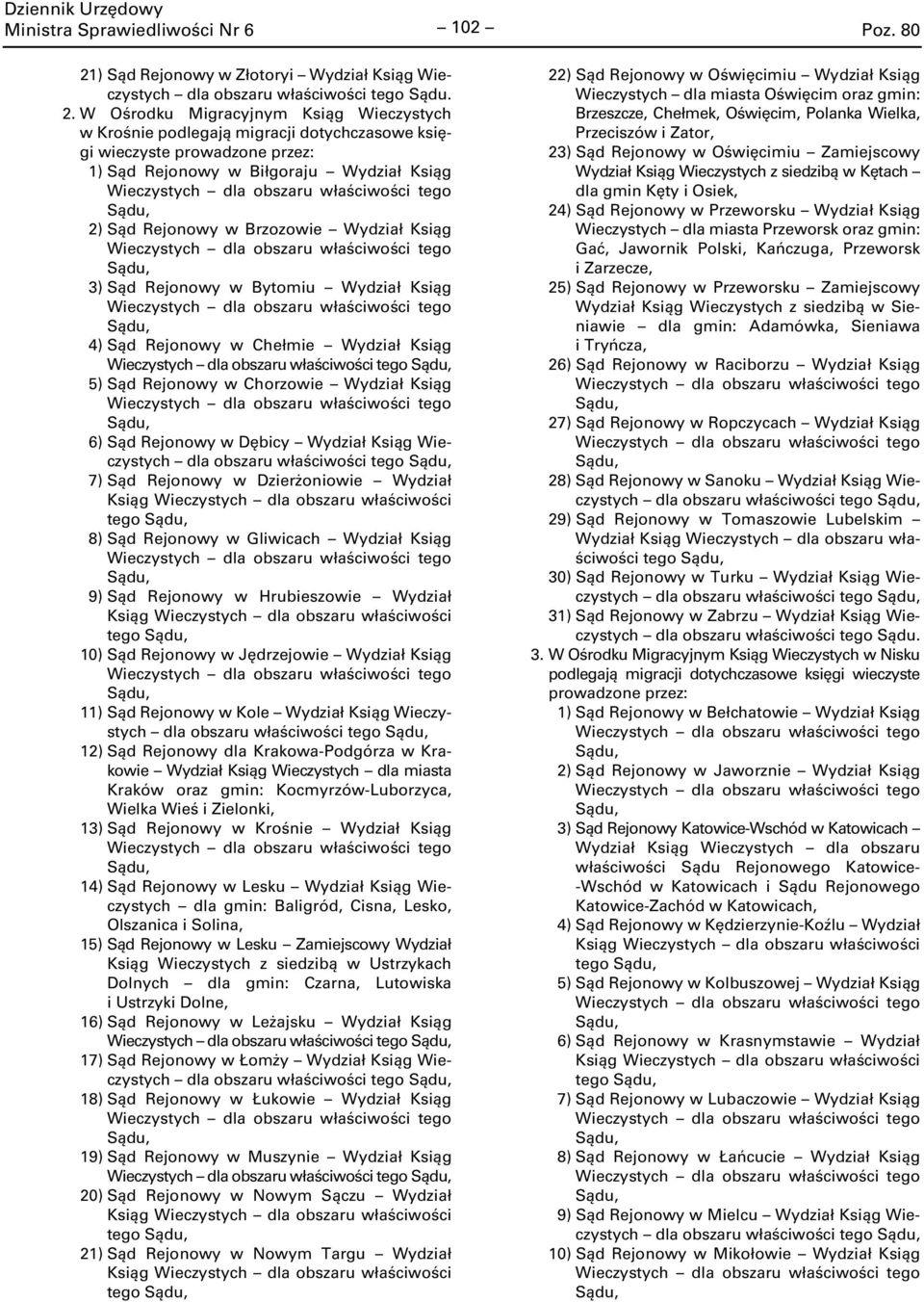 W Ośrodku Migracyjnym Ksiąg Wieczystych w Krośnie podlegają migracji dotychczasowe księgi wieczyste prowadzone przez: 1) Sąd Rejonowy w Biłgoraju Wydział Ksiąg 2) Sąd Rejonowy w Brzozowie Wydział