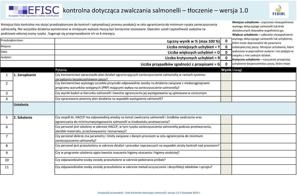 2 Czy kierownictwo wyższego szczebla przyznało odpowiednie zasoby na działania związane z niedociągnięciami programu warunków wstępnych (PRP) mającymi wpływ na zanieczyszczenie salmonellą?