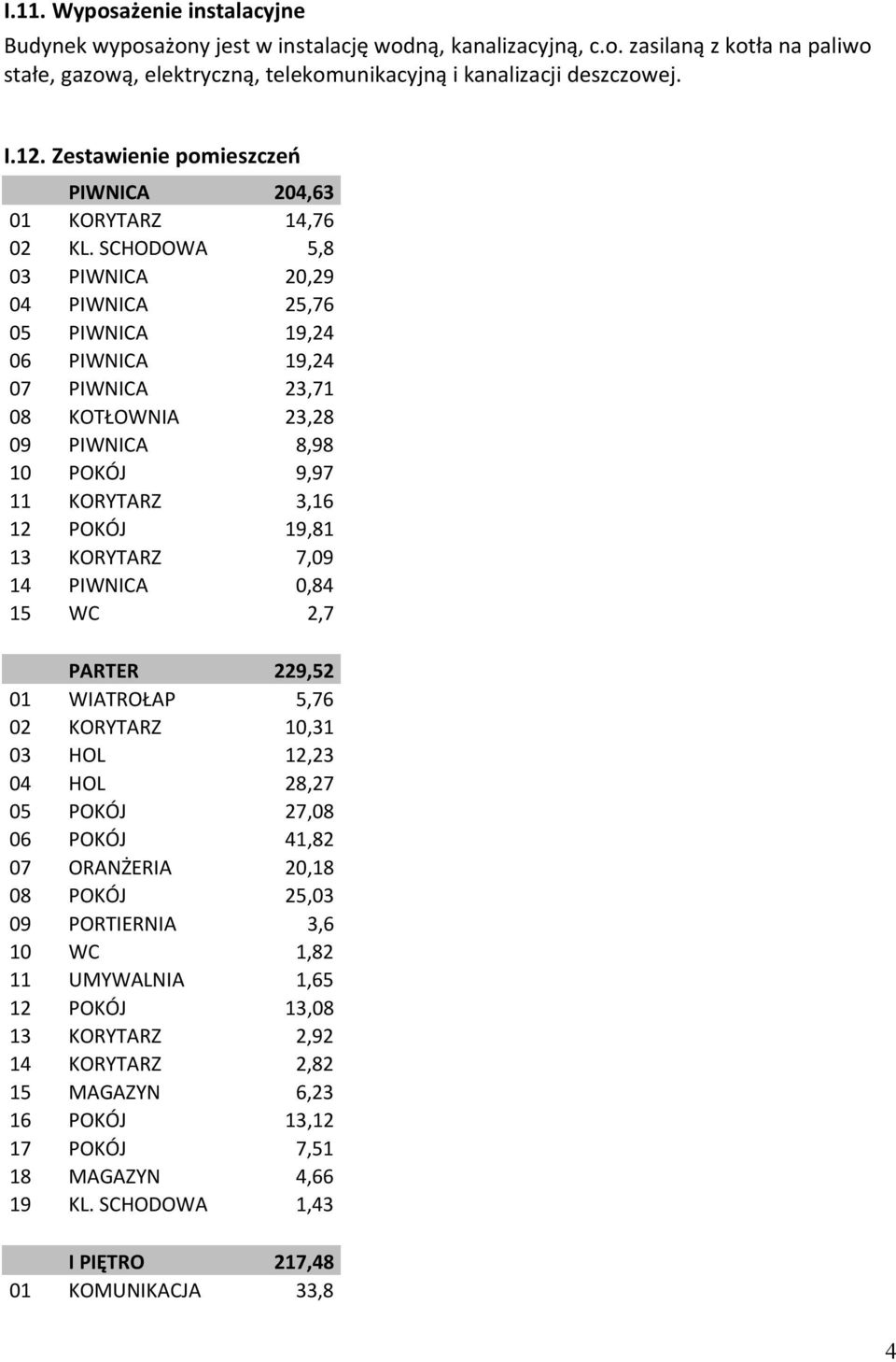 SCHODOWA 5,8 03 PIWNICA 20,29 04 PIWNICA 25,76 05 PIWNICA 19,24 06 PIWNICA 19,24 07 PIWNICA 23,71 08 KOTŁOWNIA 23,28 09 PIWNICA 8,98 10 POKÓJ 9,97 11 KORYTARZ 3,16 12 POKÓJ 19,81 13 KORYTARZ 7,09 14