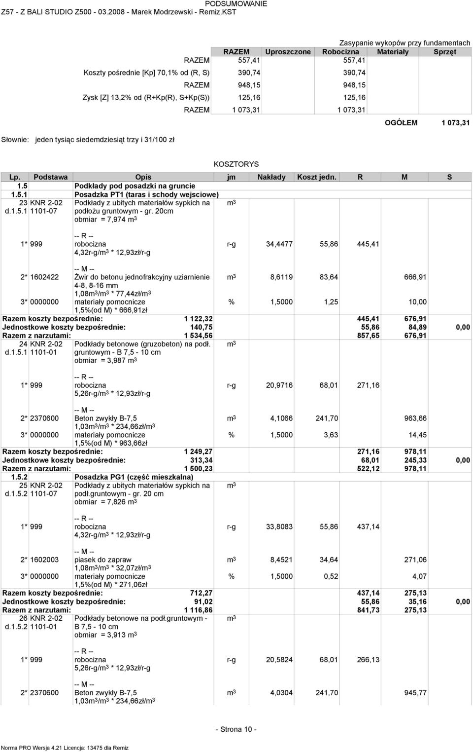 20cm obmiar = 7,974 4,32r-g/ * 12,93zł/r-g r-g 34,4477 55,86 445,41 2* 1602422 Żwir do betonu jednofrakcyjny uziarnienie 8,6119 83,64 666,91 4-8, 8-16 mm 1,08 / * 77,44zł/ % 1,5000 1,25 10,00 1,5%(od