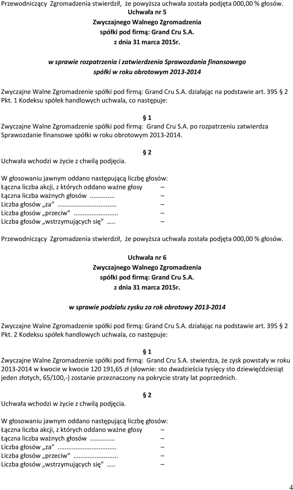 1 Kodeksu spółek handlowych uchwala, co następuje: Zwyczajne Walne Zgromadzenie po rozpatrzeniu zatwierdza Sprawozdanie finansowe spółki w roku obrotowym 2013-2014.