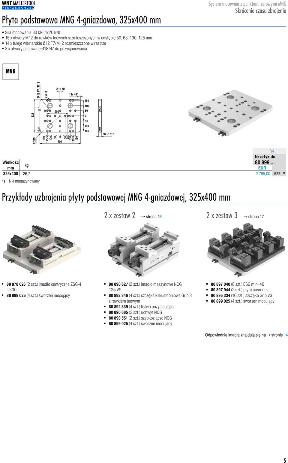 795, 8899622 1) Nie magazynowany Przykłady uzbrojenia płyty podstawowej 4-gniazdowej, 325x4 2 x zestaw 2 strona 16 2 x zestaw 3 strona 17 1) 8 878 26 (2 szt.