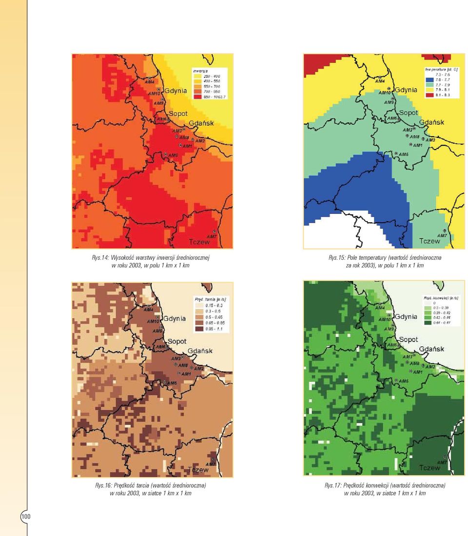 Rys.16: Prędkość tarcia (wartość średnioroczna) w roku 2003, w siatce 1 km x 1 km