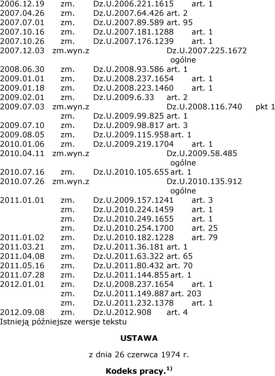 2 2009.07.03 zm.wyn.z Dz.U.2008.116.740 pkt 1 zm. Dz.U.2009.99.825 art. 1 2009.07.10 zm. Dz.U.2009.98.817 art. 3 2009.08.05 zm. Dz.U.2009.115.958 art. 1 2010.01.06 zm. Dz.U.2009.219.1704 art. 1 2010.04.11 zm.