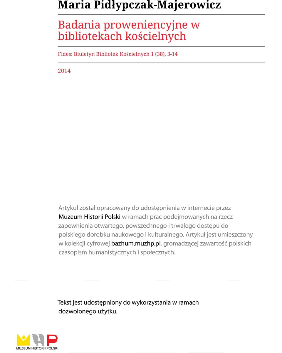 bibliotekach kościelnych Fides: