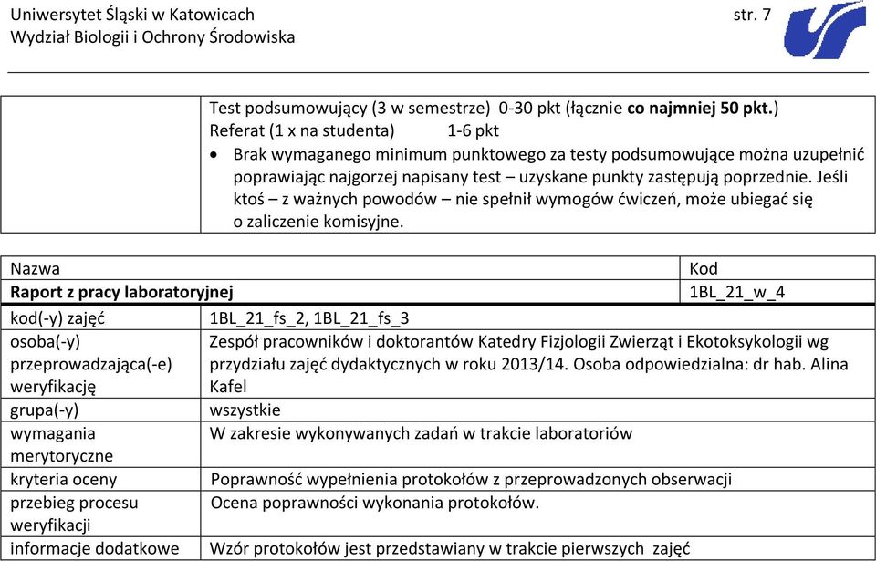 Jeśli ktoś z ważnych powodów nie spełnił wymogów ćwiczeń, może ubiegać się o zaliczenie komisyjne.