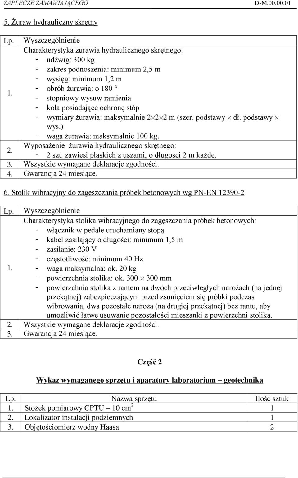 - 2 szt. zawiesi płaskich z uszami, o długości 2 m każde. 3. Wszystkie wymagane deklaracje zgodności. 4. Gwarancja 24 miesiące. 6.