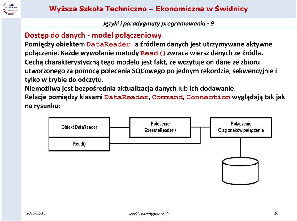 Cechą charakterystyczną tego modelu jest fakt, że wczytuje on dane ze zbioru utworzonego za pomocą polecenia SQL owego po jednym