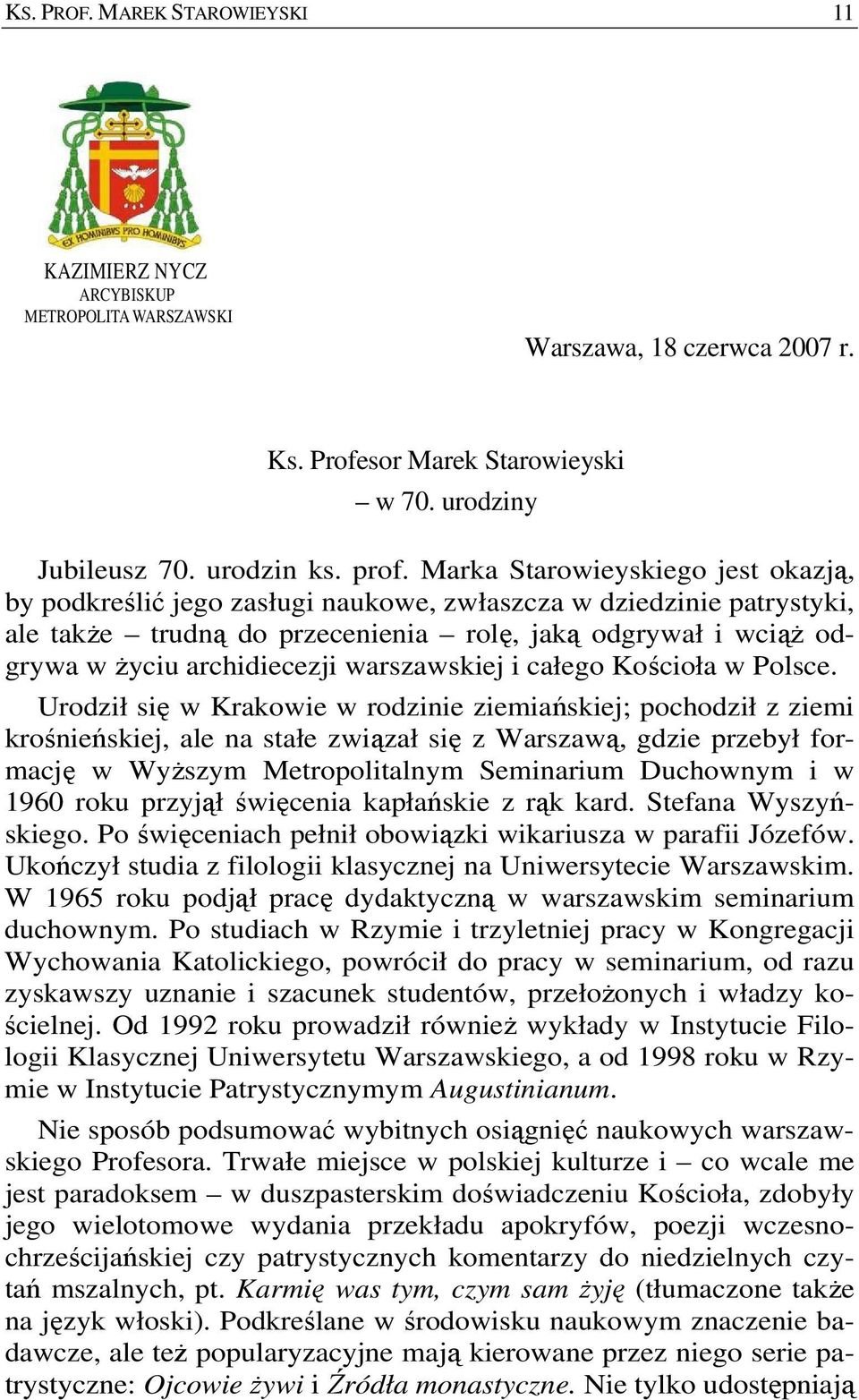 warszawskiej i całego Kościoła w Polsce.