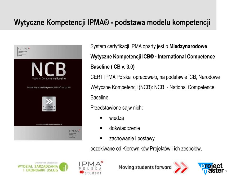 0) CERT IPMA Polska opracowało, na podstawie ICB, Narodowe Wytyczne Kompetencji (NCB): NCB - National