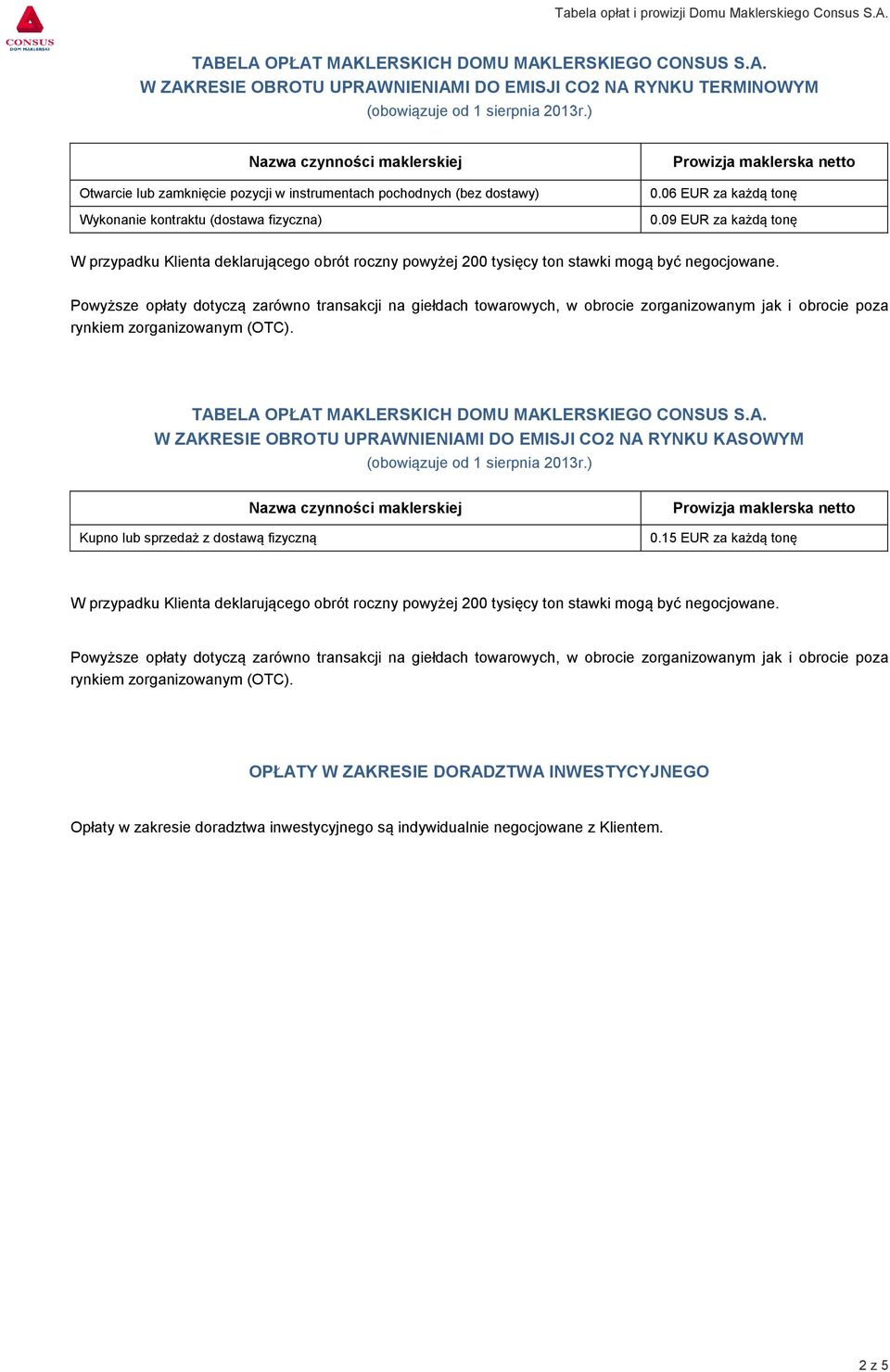 09 EUR za każdą tonę W przypadku Klienta deklarującego obrót roczny powyżej 200 tysięcy ton stawki mogą być negocjowane.