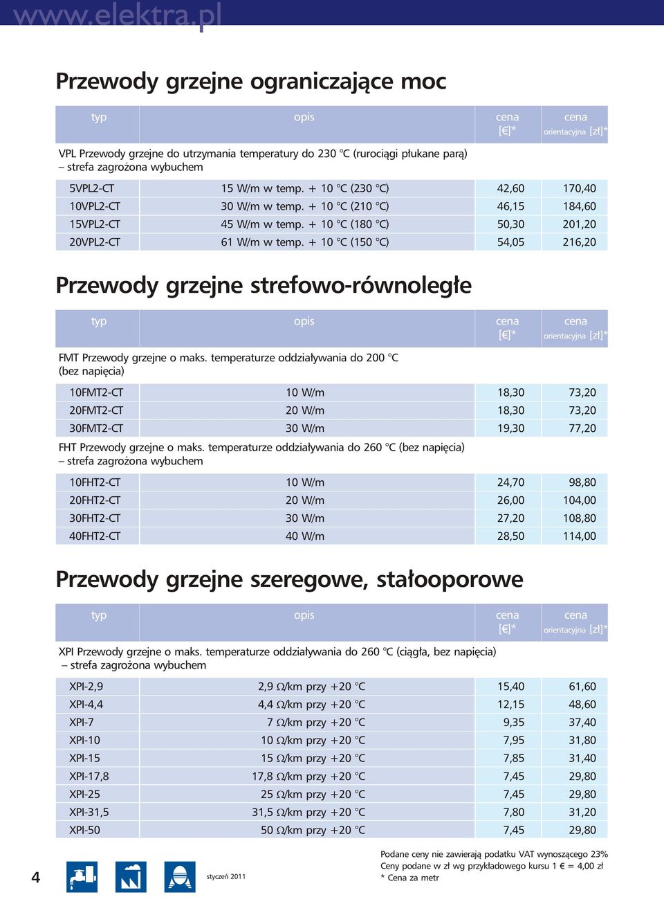 temperaturze oddziaływania do 200 C (bez napięcia) 10FMT2-CT 20FMT2-CT 30FMT2-CT 10 W/m 20 W/m 30 W/m FHT Przewody grzejne o maks.