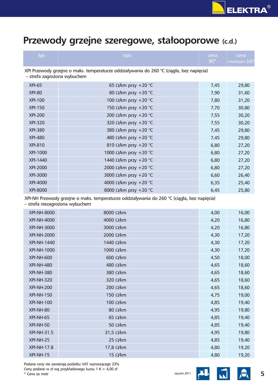 320 /km przy +20 C XPI-380 380 /km przy +20 C XPI-480 480 /km przy +20 C XPI-810 810 /km przy +20 C XPI-1000 1000 /km przy +20 C XPI-1440 1440 /km przy +20 C XPI-2000 2000 /km przy +20 C XPI-3000