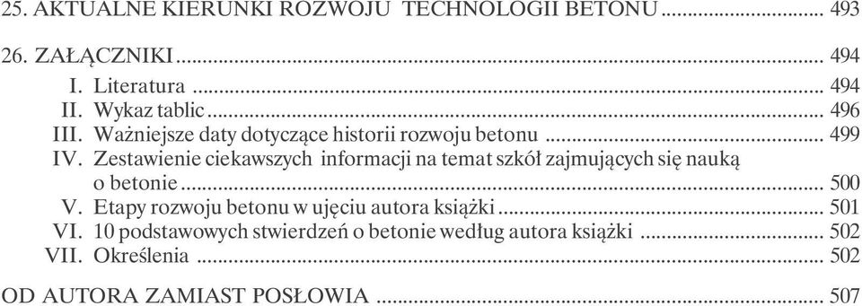 Zestawienie ciekawszych informacji na temat szkół zajmujących się nauką o betonie... 500 V.