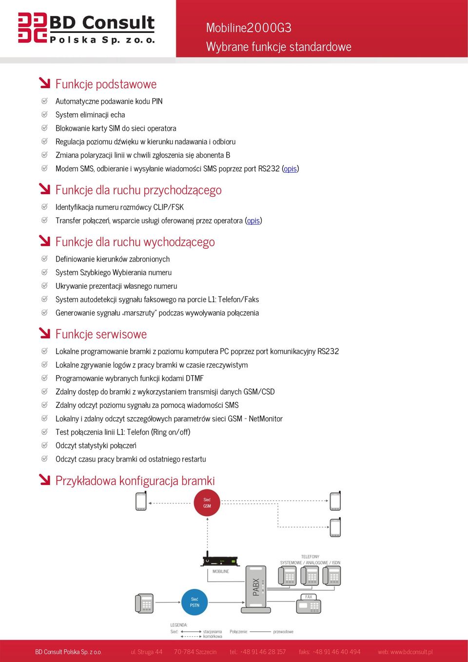 CLIP/FSK Transfer połączeń, wsparcie usługi oferowanej przez operatora (opis) Funkcje dla ruchu wychodzącego Definiowanie kierunków zabronionych System Szybkiego Wybierania numeru Ukrywanie