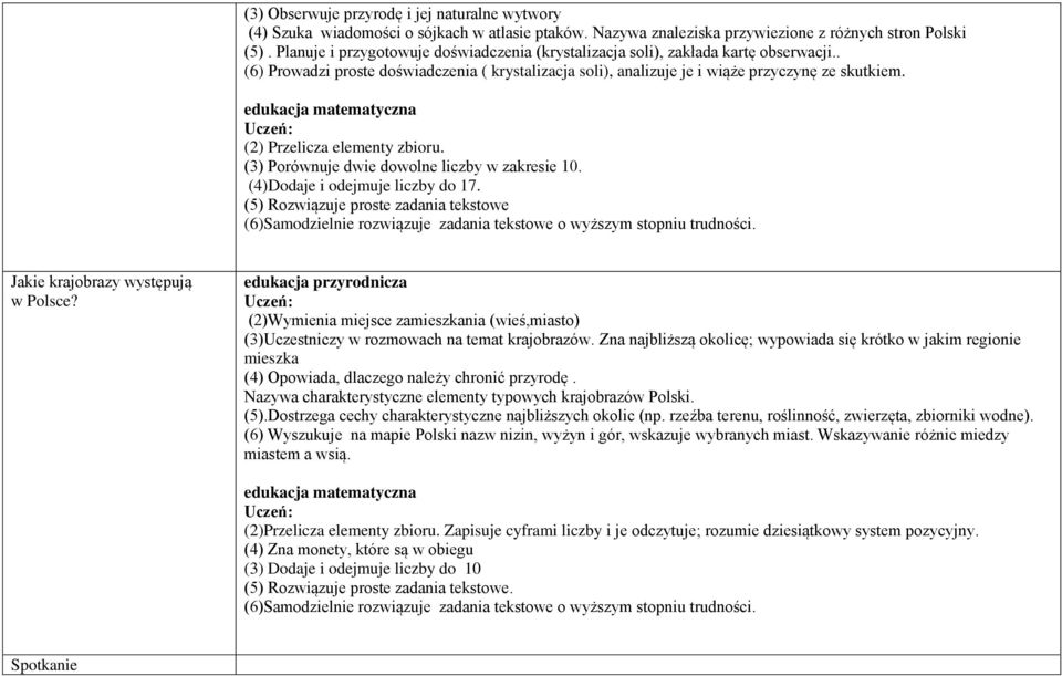 (2) Przelicza elementy zbioru. (3) Porównuje dwie dowolne liczby w zakresie 10. (4)Dodaje i odejmuje liczby do 17.