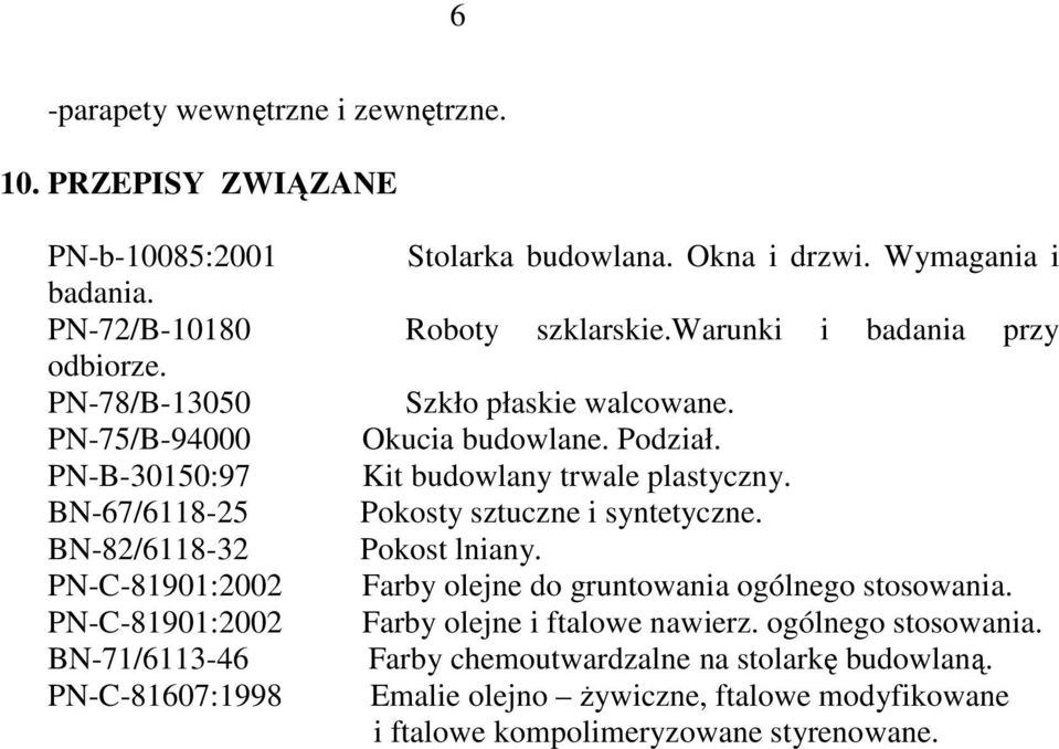 BN-67/6118-25 Pokosty sztuczne i syntetyczne. BN-82/6118-32 Pokost lniany. PN-C-81901:2002 Farby olejne do gruntowania ogólnego stosowania.