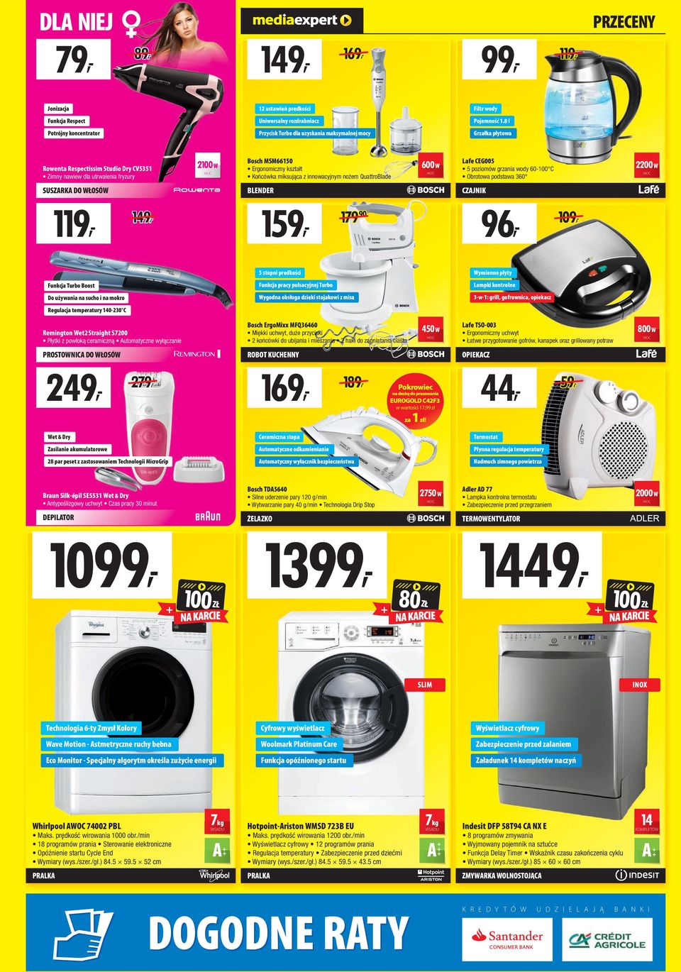 8 l Grzałka płytowa Rowenta Respectissim Studio Dry CV5351 Zimny nawiew dla utrwalenia fryzury 2100 W Bosch MSM66150 Ergonomiczny kształt Końcówka miksująca z innowacyjnym nożem QuattroBlade 600 W