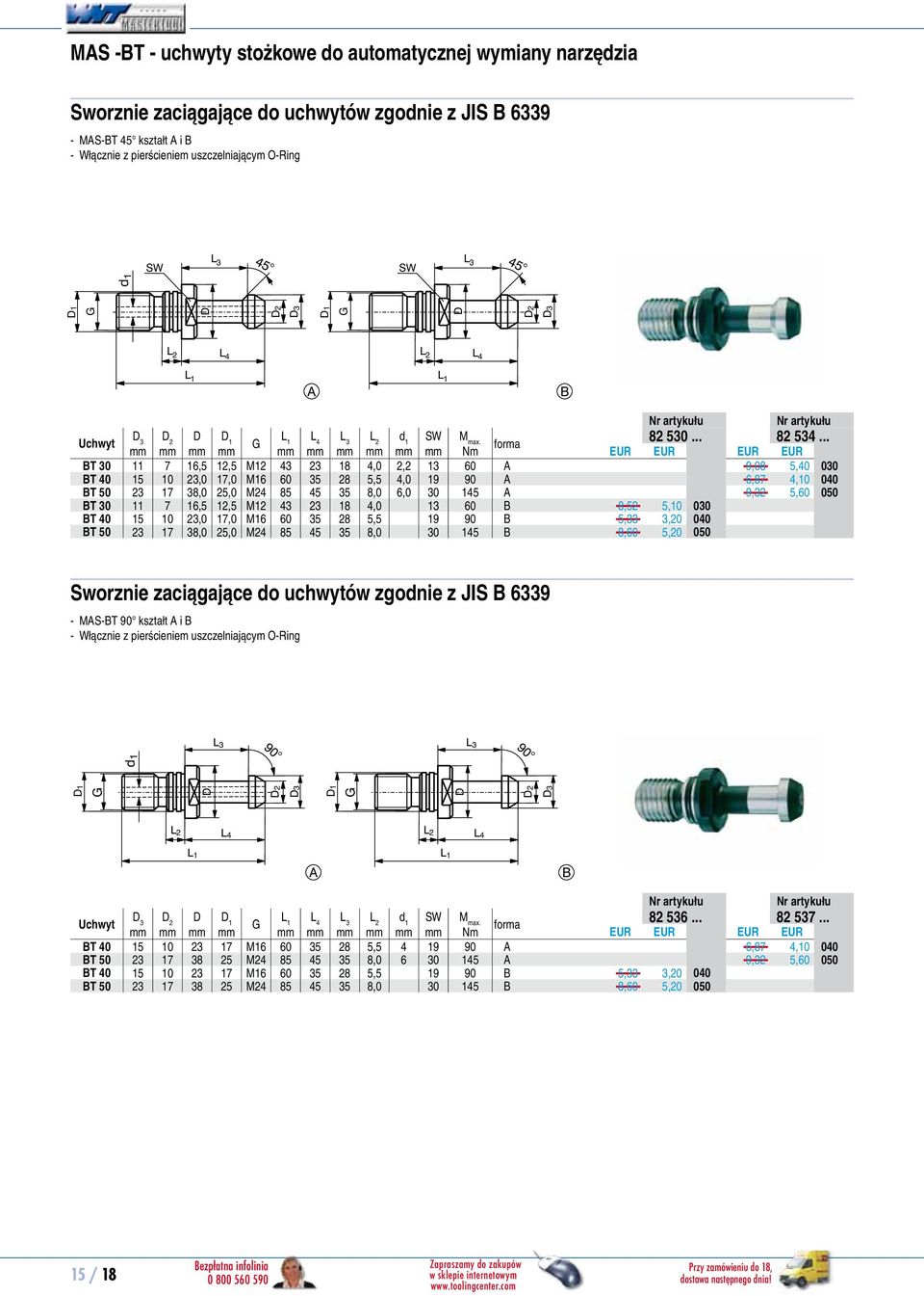 .. forma mm mm mm mm mm mm mm mm mm mm Nm EUR EUR EUR EUR BT 30 11 7 16,5 12,5 M12 43 23 18 4,0 2,2 13 60 9,08 5,40 82534030 BT 40 15 10 23,0 17,0 M16 60 35 28 5,5 4,0 19 90 6,87 4,10 82534040 BT 50