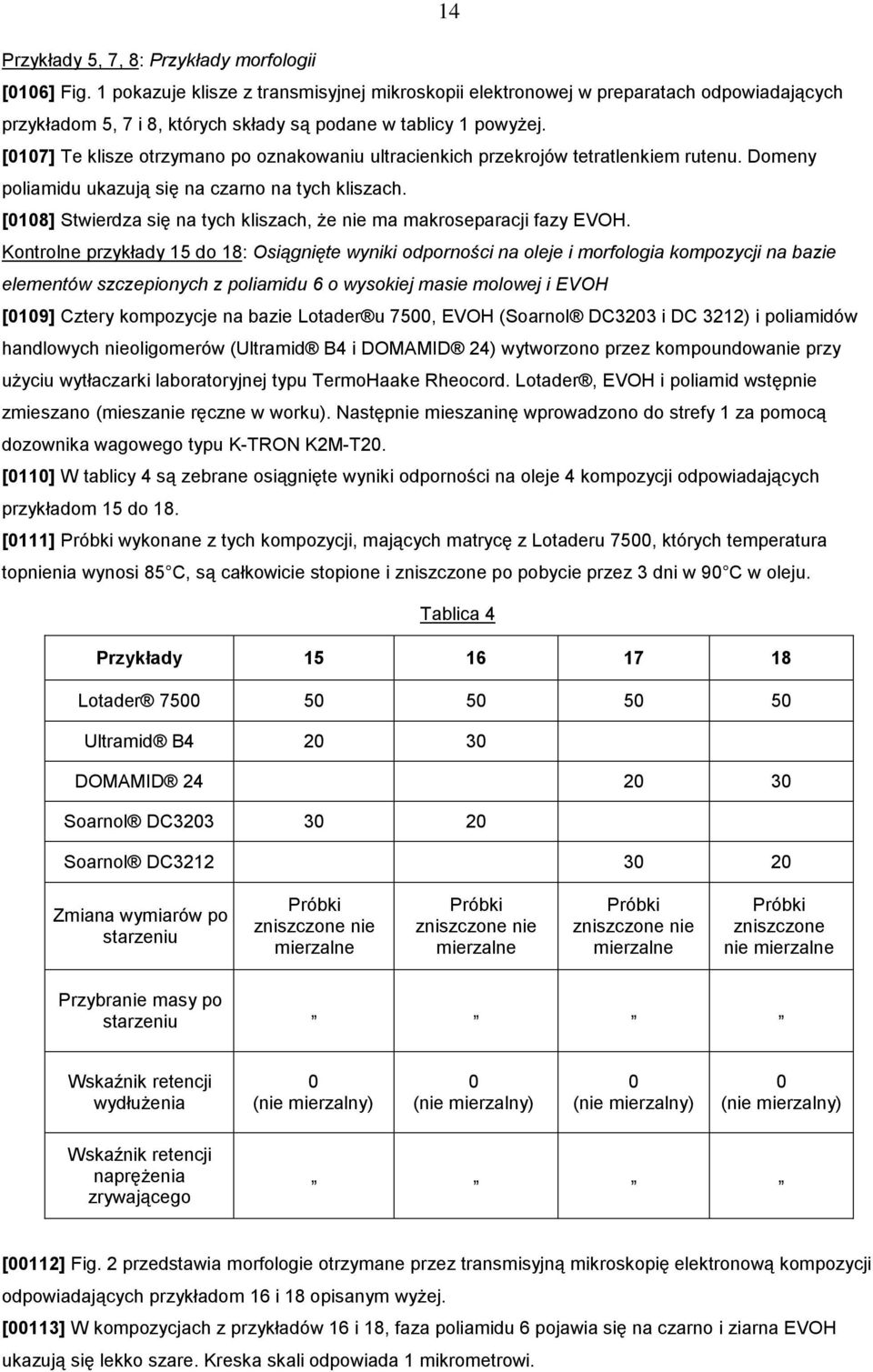 [0107] Te klisze otrzymano po oznakowaniu ultracienkich przekrojów tetratlenkiem rutenu. Domeny poliamidu ukazują się na czarno na tych kliszach.