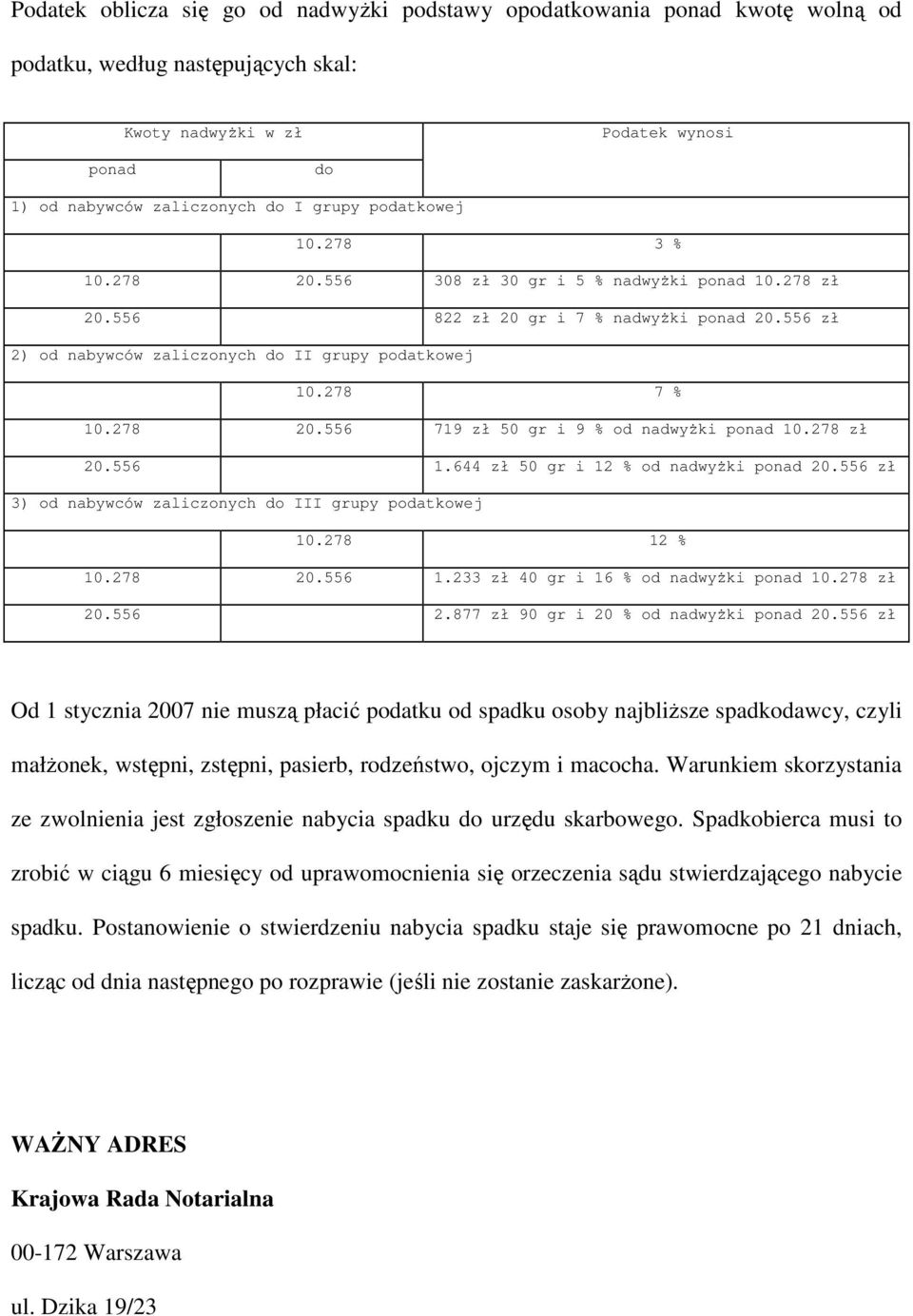 278 20.556 719 zł 50 gr i 9 % od nadwyŝki ponad 10.278 zł 20.556 1.644 zł 50 gr i 12 % od nadwyŝki ponad 20.556 zł 3) od nabywców zaliczonych do III grupy podatkowej 10.278 12 % 10.278 20.556 1.233 zł 40 gr i 16 % od nadwyŝki ponad 10.