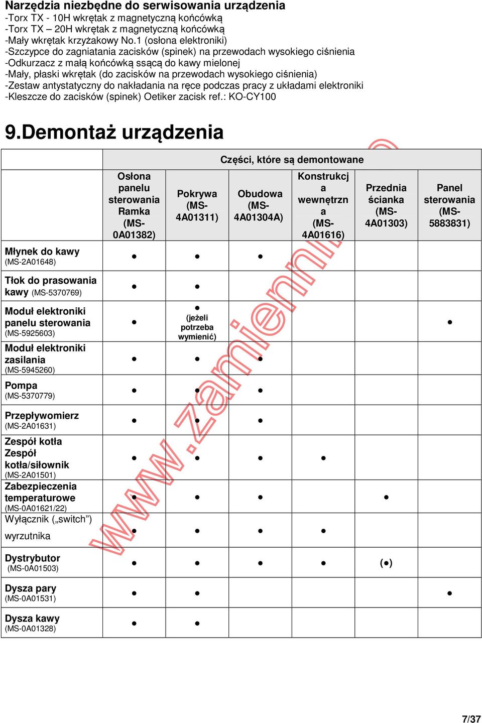 wysokiego ciśnienia) -Zestaw antystatyczny do nakładania na ręce podczas pracy z układami elektroniki -Kleszcze do zacisków (spinek) Oetiker zacisk ref.: KO-CY100 9.