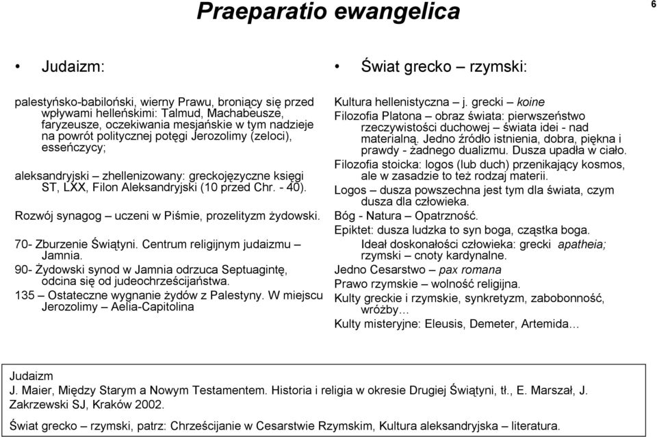 Rozwój synagog uczeni w Piśmie, prozelityzm żydowski. 70- Zburzenie Świątyni. Centrum religijnym judaizmu Jamnia. 90- Żydowski synod w Jamnia odrzuca Septuagintę, odcina się od judeochrześcijaństwa.